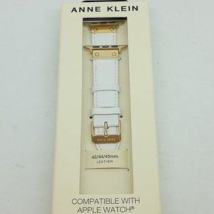 Anne Klein Soho Women's Gold Tone + White Leather Strap Apple Watch 42/44/45mm